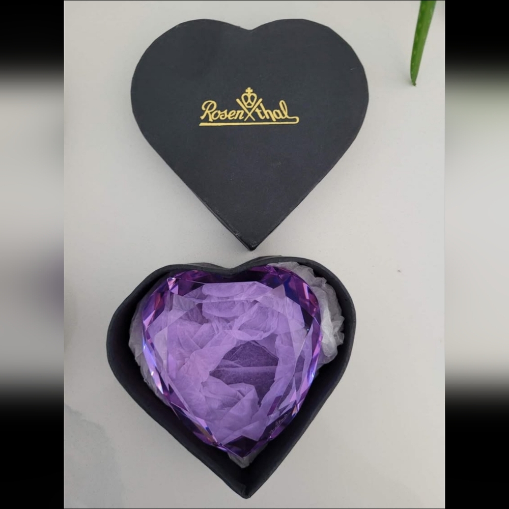 2 for $75 - Rosenthal Light Purple Crystal Heart Shape Paper Weight - 1 Piece